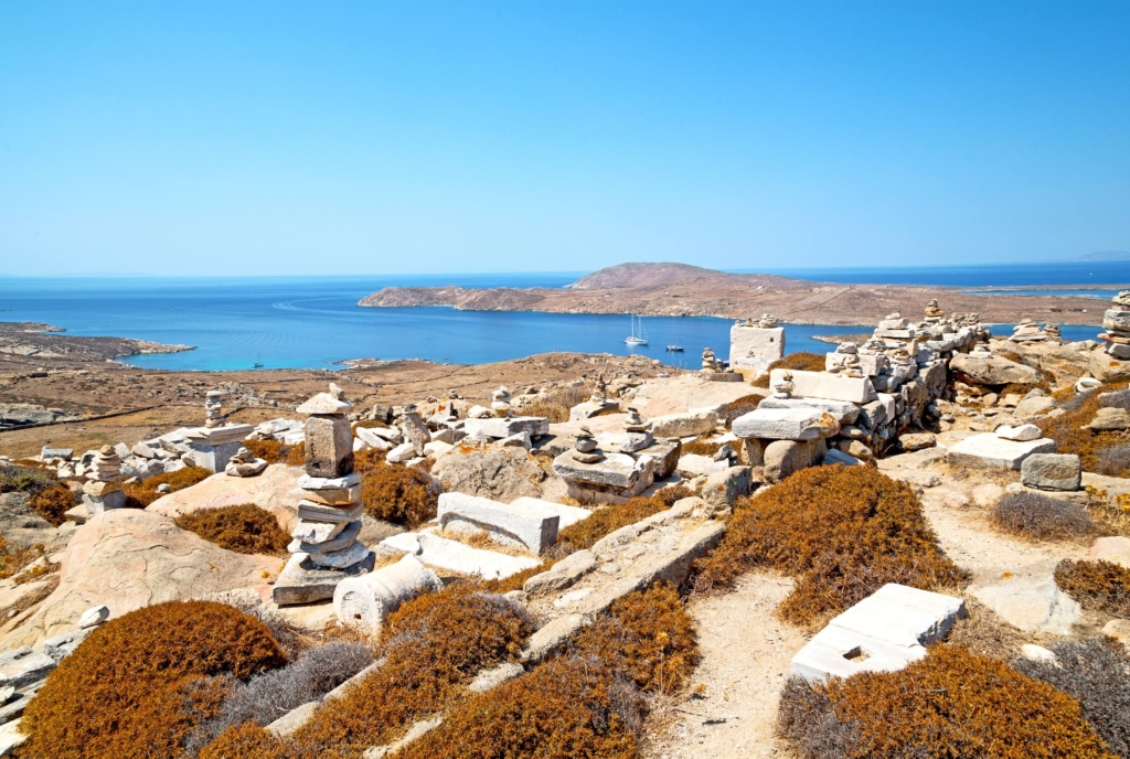 The historical acropolis of Delos and old ruin site