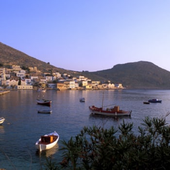 Halki Island of the Dodecanese Chora, fishing boats